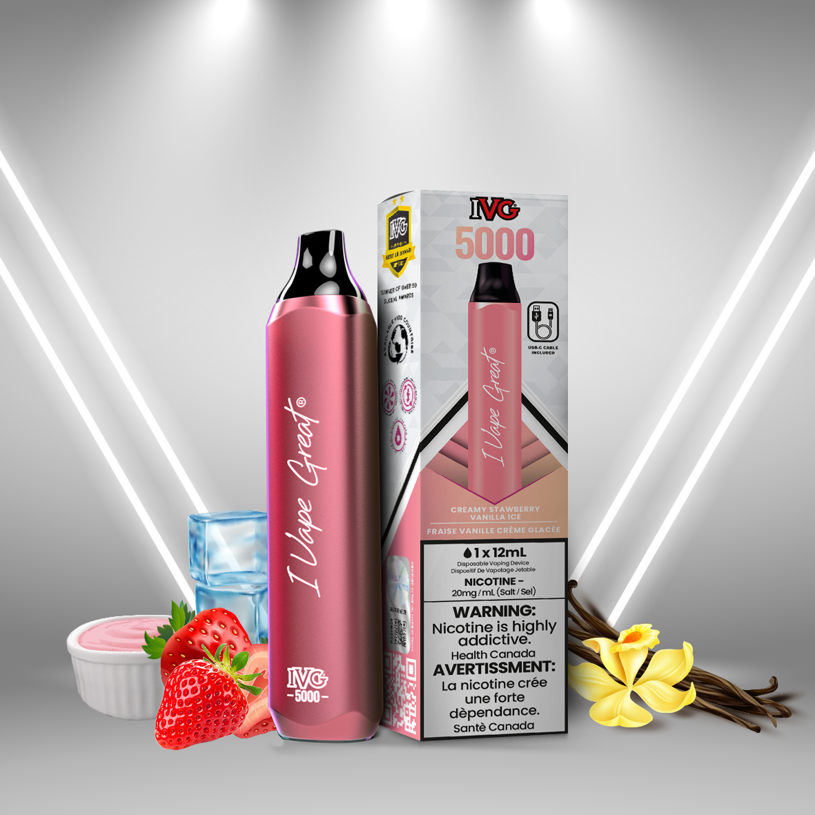 IVG 5000 Creamy Strawberry Vanilla Ice / Icy Smooth Strawberry White