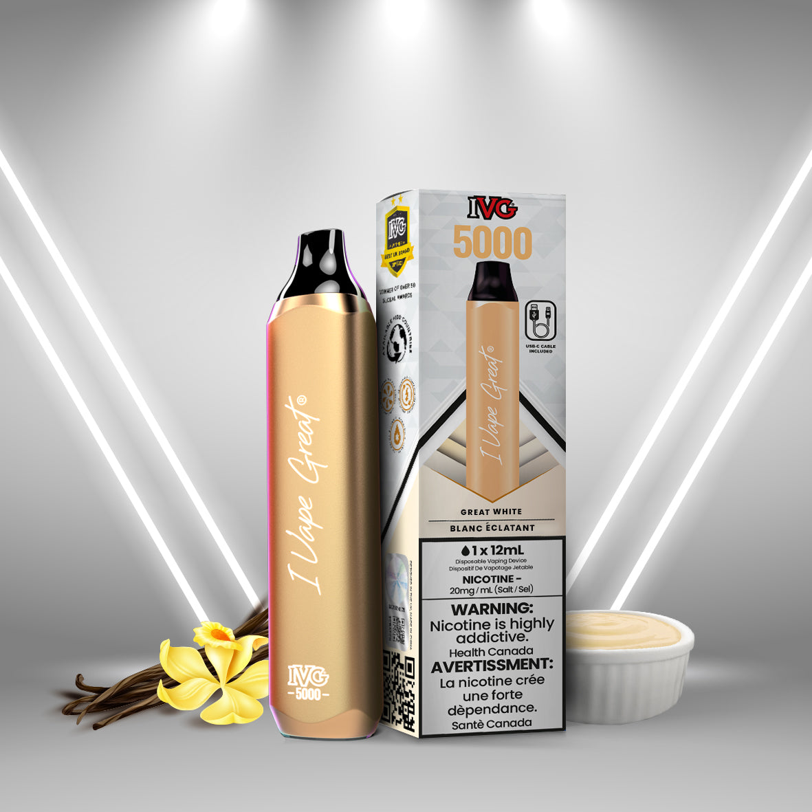 IVG 5000 | Great White / Creamy Vanilla | Disposable Vape on Sale | IVG Official Store IVG Canada IVG 5000 | Great White / Creamy Vanilla | Disposable Vape on Sale | IVG Official Store IVG Canada
