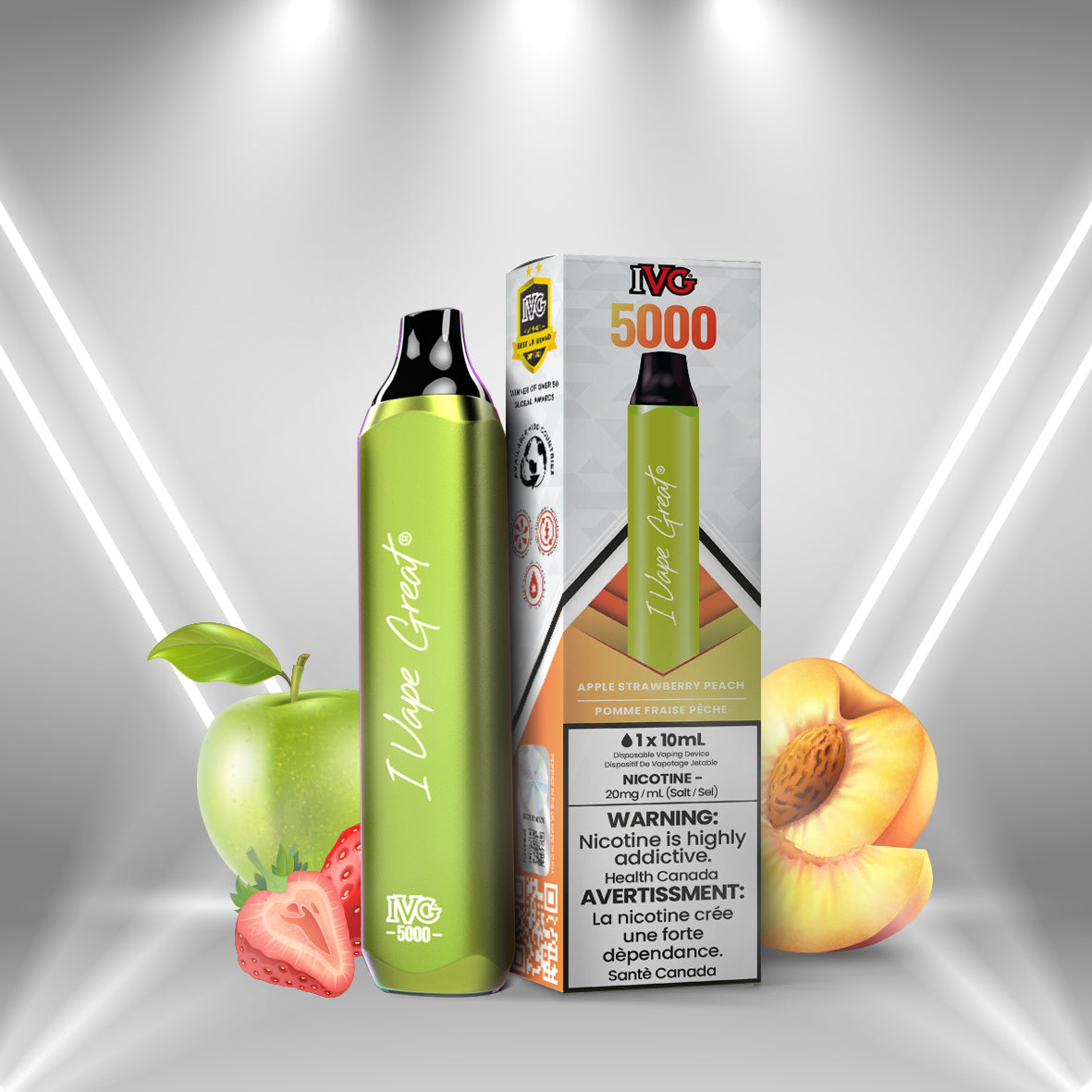 IVG 3000 Apple Strawberry Peach Disposable Vape - iVapeGreat