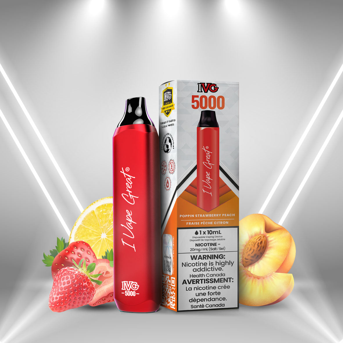 IVG 3000 Poppin Strawberry Peach Disposable Vape - iVapeGreat