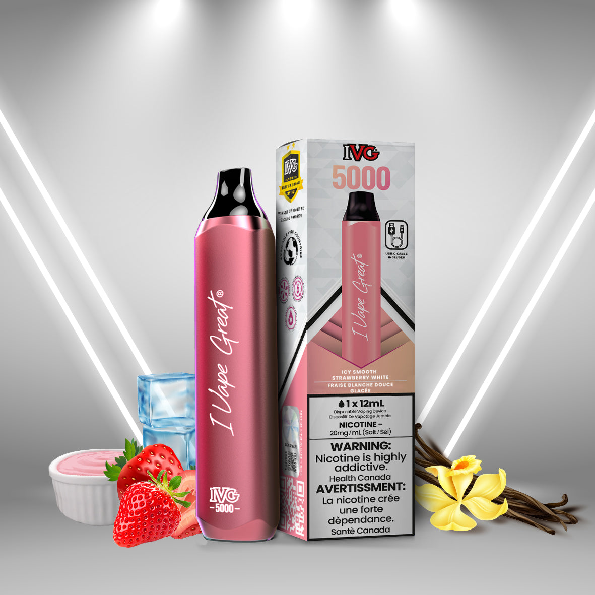 IVG 5000 Icy Smooth Strawberry White/Creamy Strawberry Vanilla Ice