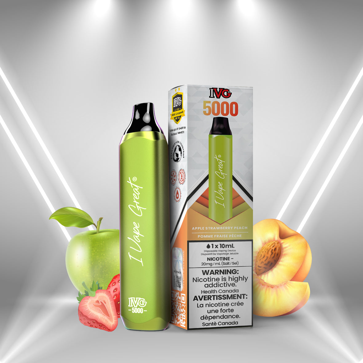 IVG 3000 Apple Strawberry Peach Disposable Vape - iVapeGreat